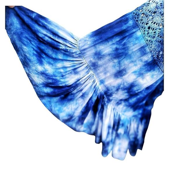 Surf Gypsy Blue Tie Dye Off Shoulder Bohemian Blouse Size Small EUC - Picture 7 of 8